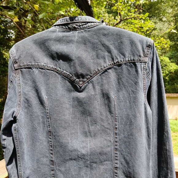 Divided H&M Black Denim Black Snap Fitted Western Shirt/Chore-Jacket Sz M - Picture 13 of 14